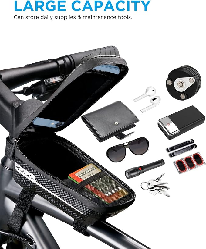 whale fall Bike Frame Bag Waterproof, 3D Eva Hard Shell, Bike Phone Holder, Bicycle Top Tube Bag, Cycling Pouch with Rain Cover, Bike Accessories for Phones Under 7"