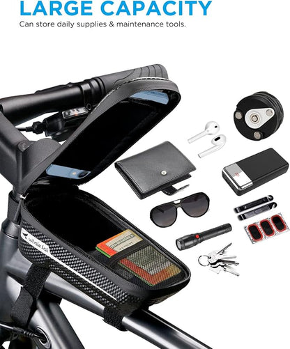 whale fall Bike Frame Bag Waterproof, 3D Eva Hard Shell, Bike Phone Holder, Bicycle Top Tube Bag, Cycling Pouch with Rain Cover, Bike Accessories for Phones Under 7"