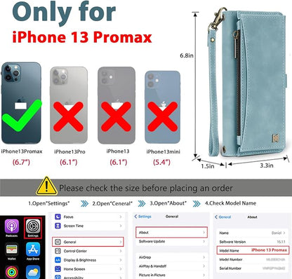 Wallet Case for iPhone 13 Pro Max with Card Holder/Crossbody Wallet/Strap| RFID Blocking | Magnetic | Kickstand | Detachable | PU Leather Phone Case for iPhone 13 Pro Max,6.7 in,Blue