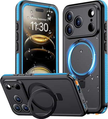 Temdan Magnetic Compatible with iPhone 17 Pro Max Case,Waterproof Built-in Screen & Camera Protector IP68 Underwater Full Body 17FT Military Dropproof Shockproof Phone Case 6.9"-Blue/Black