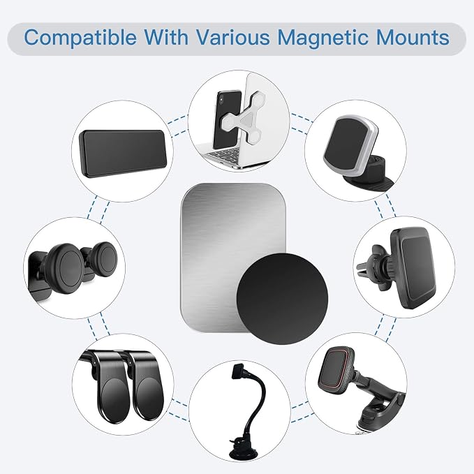 OWLKELA Mount Metal Plate for Phone Magnet Car Mount Holder Cradle with Adhesive, Universal Replacement Sticker Compatible with Magnetic Mounts - 10 Pack Black and Silver (4 Rectangle and 6 Round)
