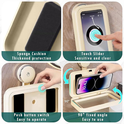 Shower Phone Holder Waterproof, 480° Rotating Wall Mount Adjustable Suction Cup Shower Phone Holder with HD Touch Screen, Fog-Proof Bathroom Case for 4-7 Inch Phones