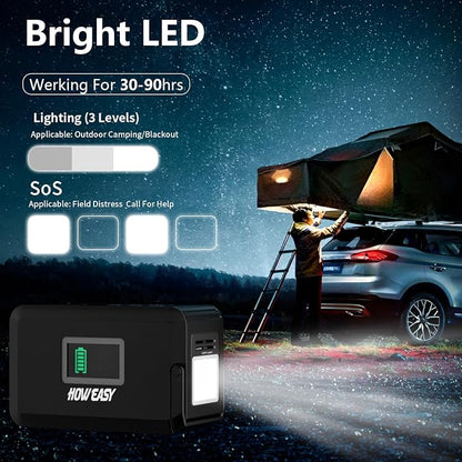 HOWEASY Portable Power Station120W(240W Peak), 24000mAh Camping Solar Generator, Portable Power Bank with 2 110V AC Outlet / 2 DC /3 USB QC3.0/LED Flashlight for Home Camping Emergency Backup