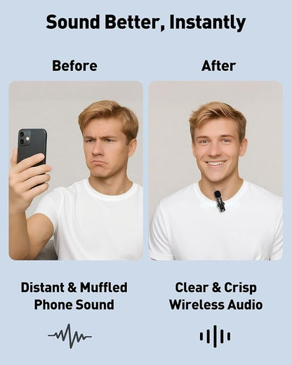 Wireless Lavalier Microphone for iPhone, Android, USB C, PC, Camera Video Recording 4 in 1 Clip-on Mics with Rotatable Clip&Denoise Recording, for Vlog Tiktok YouTube Podcast Content Creator