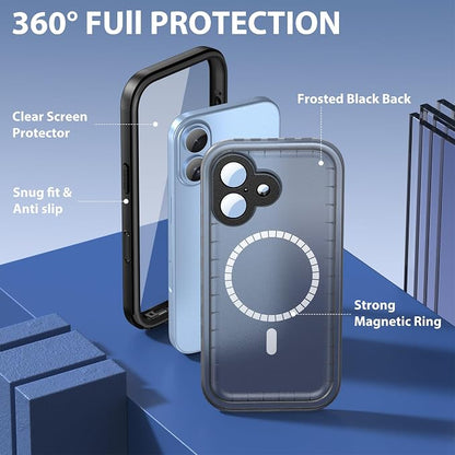 SPORTLINK for iPhone 17 Waterproof Phone Case - Built in Screen Protector/Shockproof Compatible with MagSafe/MilitaryRugged/Dropproof/Dustproof/Heavy Duty, Full Body for iPhone 17 6.3 inch Black