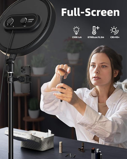 TODI Large Ring Light with 79" Stand, 6500K Full-Screen Selfie Ring Light with Stand and Phone Holder, Professional Big Ring Light for TikTok Light, Barber, Stream, Video, YouTube, Makeup, Photography