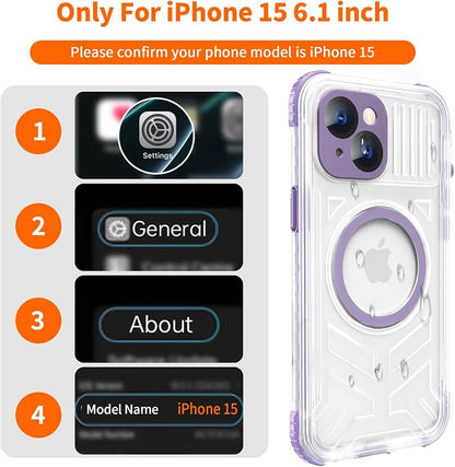 for iPhone 15 Waterproof Case Compatible with MagSafe, Translucent Slim IP68 Underwater Built-in Screen Protector, 12FT Military Grade, 360 Full Body Protective Cover 6.1 inch (Purple)