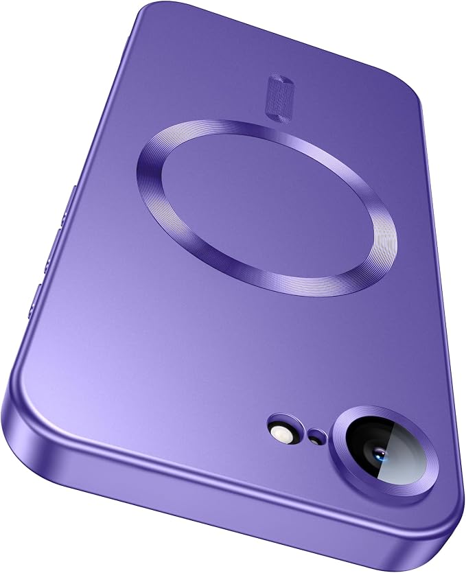 Magnetic for iPhone 16e / 17e Case [Compatible with MagSafe][Built-in Camera Lens Protector] Slim Soft Silicone Bumper Shockproof Metallic Luster 17e Phone Case (Purple)