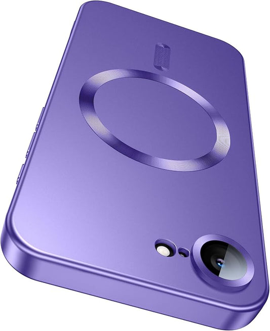 Magnetic for iPhone 16e / 17e Case [Compatible with MagSafe][Built-in Camera Lens Protector] Slim Soft Silicone Bumper Shockproof Metallic Luster 17e Phone Case (Purple)