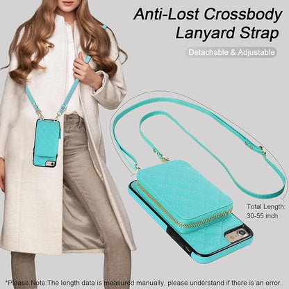 Bocasal Crossbody Wallet Case for iPhone SE 2022/SE 2020/8/7, RFID Blocking PU Leather Zipper Handbag Purse Flip Cover, Kickstand Folio Case Card Slots Holder Wrist Strap Lanyard 4.7 Inch (Mint Green)