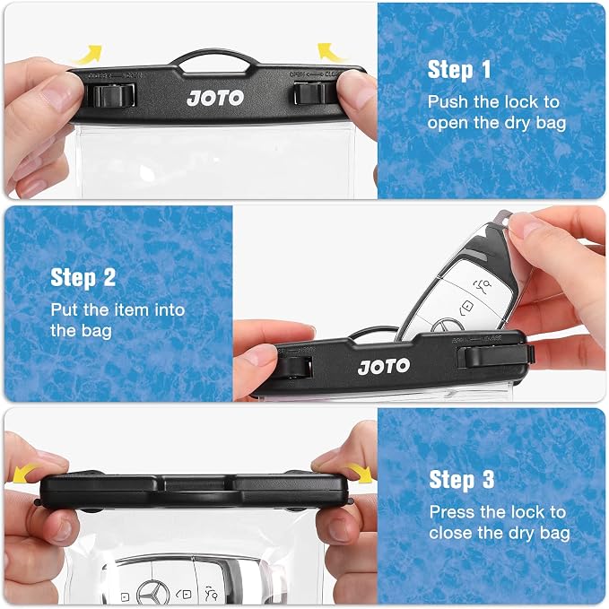 JOTO 2 Pack Waterproof Car Key FOB Case with Lanyard for Swimming Surfing, Small Waterproof Wallet Dry Bag for Money Credit ID Card Cash Coins -Black