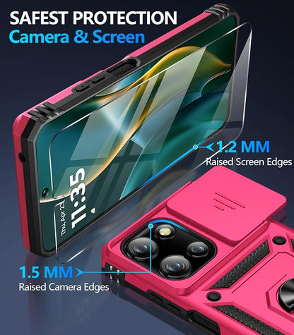 Taisairu for Motorola Moto G 2025/G 2026/G Play 2026 Case with Screen Protector & Slide Camera Lens Cover, Built-in Ring Stand Case for Moto G 2026/G 2025/G Play 2026 (Hot Pink)