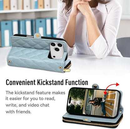 Rssviss Crossbody Case for iPhone 17 Pro Max Case Wallet, RFID Blocking Leather with Card Holder Kickstand, Handbag Zipper Flip Cover with Wrist Strap for iPhone 17 Pro Max Men Women 6.9", Blue