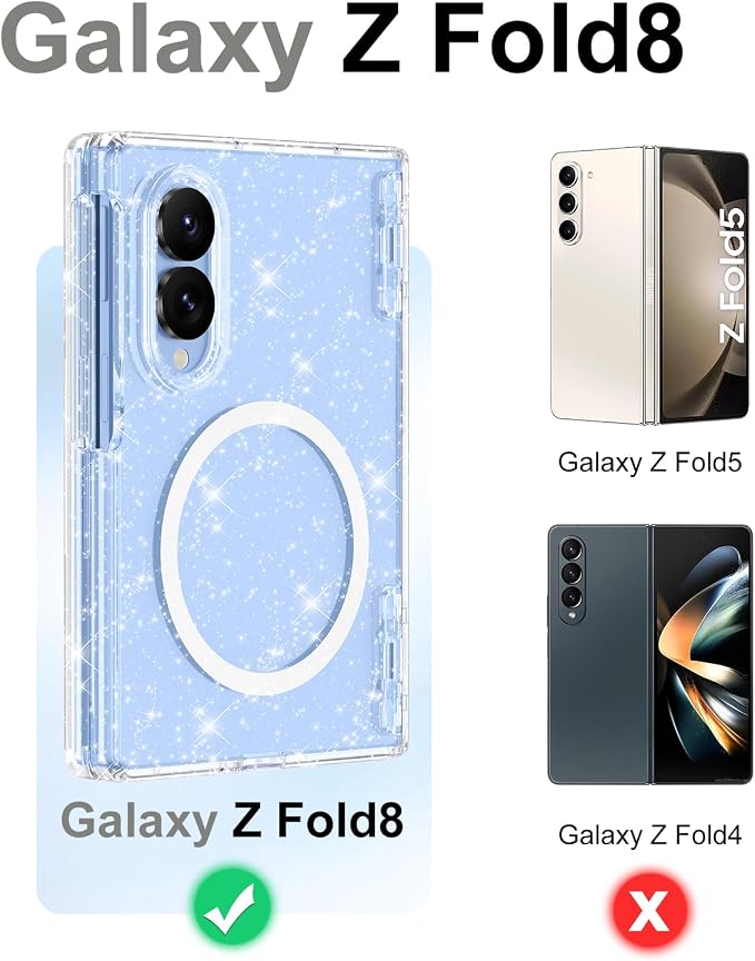 Btscase for Samsung Galaxy Z Fold 8 Case,Built in Front Screen Protector,[Compatible with MagSafe] Marble Hard PC Slim Shockproof Full Body Drop Protective Case for Z Fold 8, Clear Glitter