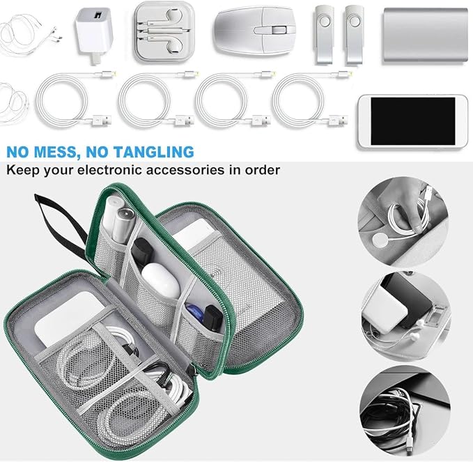 ZINZ Electronic Accessories Organizer, Travel Cable Carry Pouch Storage Bag for Laptop Attachment Cable, Cord, Charger, Earphone etc,Black-Green