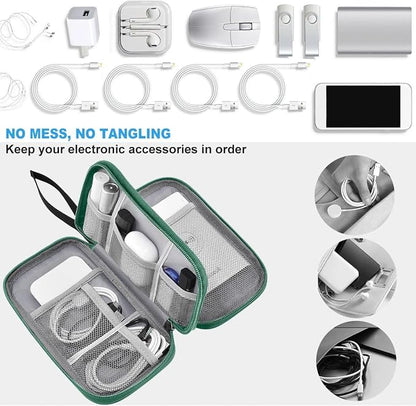 ZINZ Electronic Accessories Organizer, Travel Cable Carry Pouch Storage Bag for Laptop Attachment Cable, Cord, Charger, Earphone etc,Black-Green