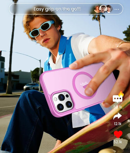 FNTCASE for iPhone 12 Pro Max Case: [Compatible with Magsafe] Translucent Matte Magnetic Phone Cover - Military Grade Drop Protection Shockproof Protective Cases - Pink