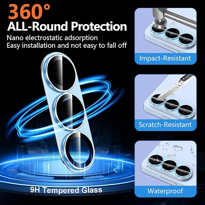 for Samsung Galaxy S26 Camera Lens Protector, Electroplated Matte Back with 9H Tempered Glass Lens Protector, [Strong Adsorption] [Case-Friendly] Metal Ring HD Clear Lens Cover, Blue