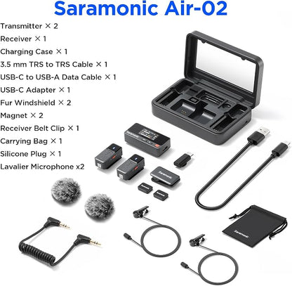 Saramonic Air Wireless Lavalier Microphones for for iPhone/Camera/Android/PC, Ultralight, 48kHz/24-bit,120dB Max SPL, 300m Range, Noise Cancelling, Lapel Microphone Wireless for Vlogging