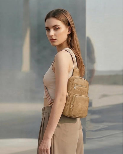 Anti Theft Crossbody Bags for Women,RFID Sling Bag Travel Purse,Vegan Leather Cross Body Purses Chest Bag for Travel(khaki) | Multi-Pocket, Structured bag, Any Occasion