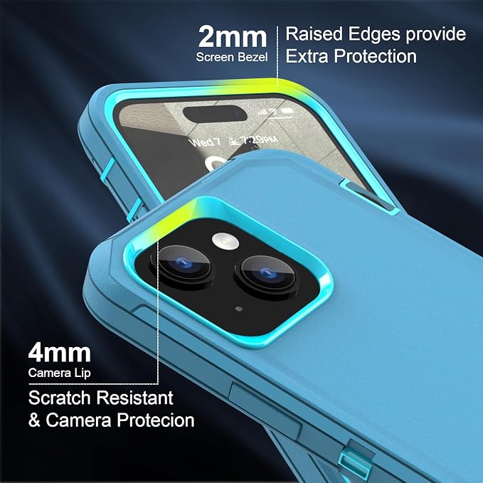 Sansunto for iPhone 16e Case, Protective Cover for 13, 14, 15, 16E 6.1", Heavy Duty Shockproof Drop Proof 3 in 1 Silicone Rubber Cover, Rugged Hybrid Durable Phone Cases for Men (Teal/Turquoise)