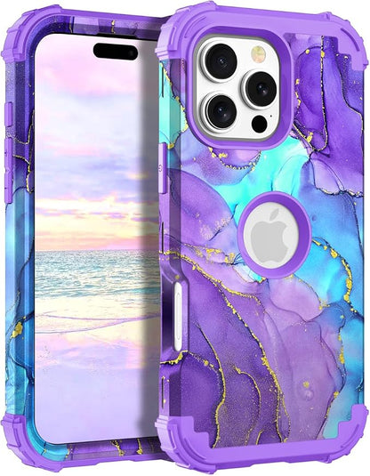 Hocase for iPhone 16 Pro Max Case, Heavy Duty Shockproof Protection Soft Silicone Rubber+Hard Plastic Bumpers Hybrid Protective Case for iPhone 16 Pro Max 2024 - When Purple Meets Blue