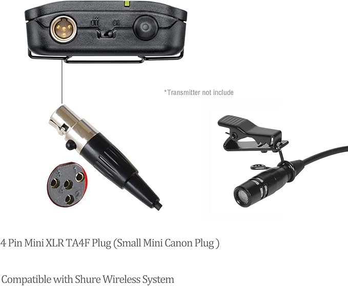 Lavalier Microphone Lapel Microphone Compatible with Shure Wireless Transmitter - Unidirectional Condenser Mic - Mini XLR TA4F Plug