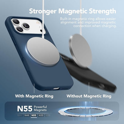GONEZ Magnetic for iPhone 17 Pro Max Case, Compatible with MagSafe, [Screen Protector + Camera Lens Protector], Liquid Silicone Anti-Scratch Shockproof Protective Phone Case 6.9 inch, Dark Blue