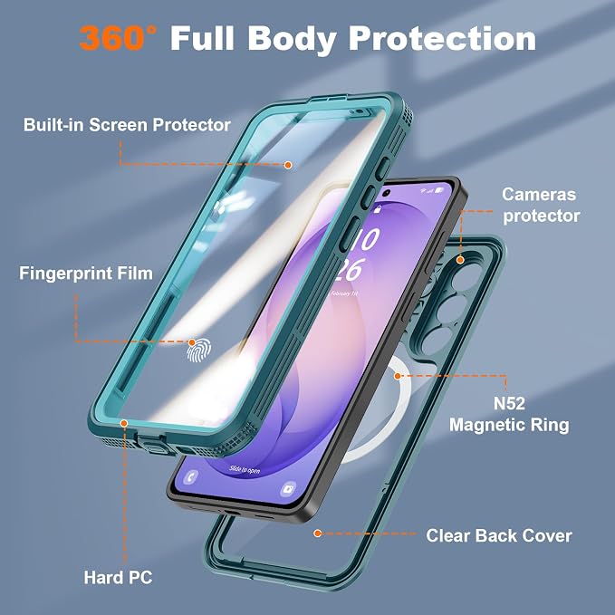 GOLDJU for Samsung Galaxy S26 Case Waterproof, Galaxy S26 Case with Built-in Screen & Lens Protector, Shockproof Full Body Protection Phone Case, Compatible with MagSafe/Wireless Charging, Blue