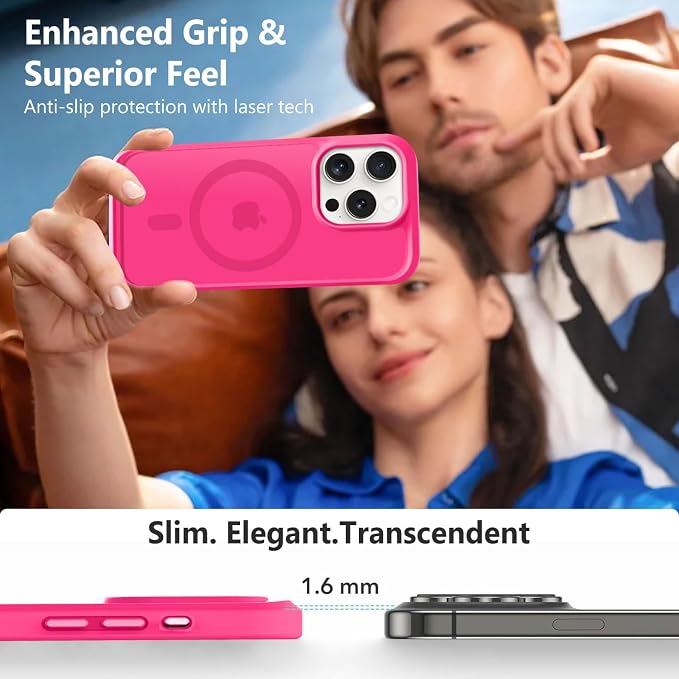 MOCCA Strong Magnetic for iPhone 14 Pro Case, [Compatible with Magsafe][13FT Military Drop Protection] Slim Translucent Matte Shockproof Case for iPhone 14 Pro Phone Case 6.1'', Hot Pink