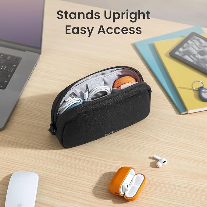 tomtoc Electronics Organizer Travel Case, Water Resistant Travel Bag Cable Organizer for Essentials, Tech Pouch Accessories Carry Storage for Cord, Phone, Cables, Airpods, USB Flash Drive, Daily Items | Water Resistant Tech Pouch Accessories Travel Bag...