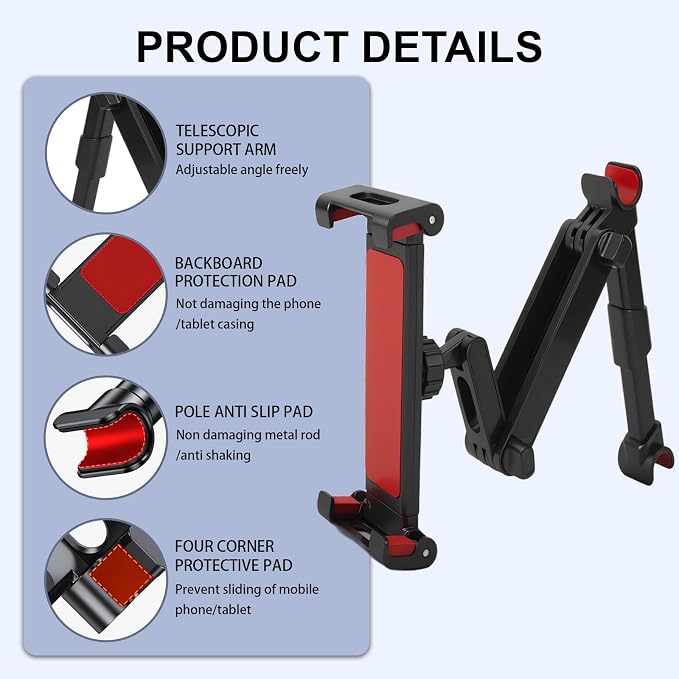 vvag Tablet Holder for Car Headrest,Adjustable iPad Backseat Mount Compatible with iPad Pro, Air, Mini, 4.7-11" Devices,Road Travel Essentials for Kids Accessories (BlackRed)