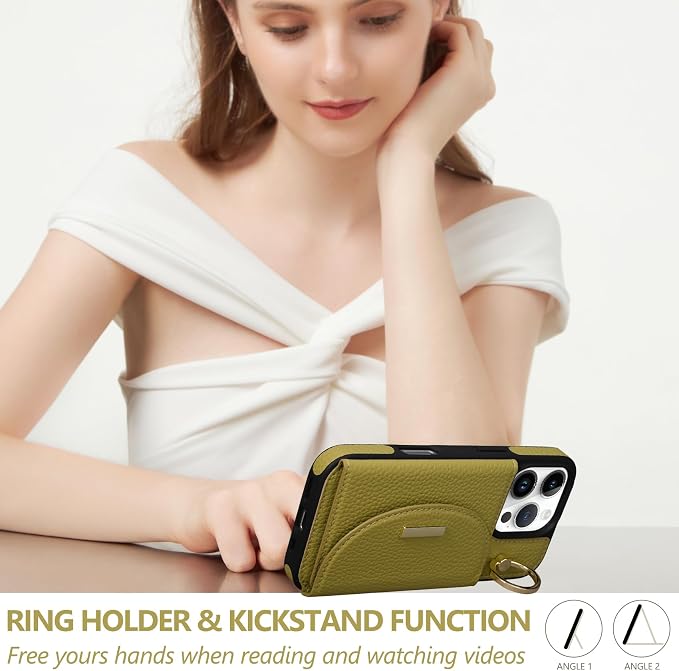 Keallce Wallet Case for iPhone 16 Pro Max 6.9'', Flip Case with Card Slots, Ring Holder Kickstand, PU Leather Protective Folio Cover for Women, Green