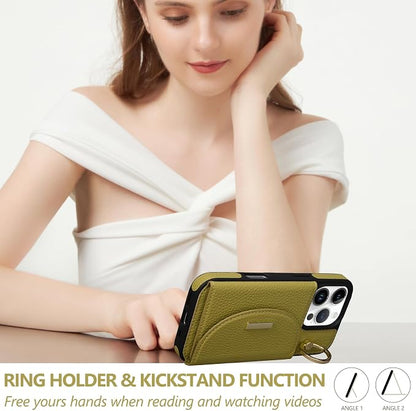 Keallce Wallet Case for iPhone 16 Pro Max 6.9'', Flip Case with Card Slots, Ring Holder Kickstand, PU Leather Protective Folio Cover for Women, Green