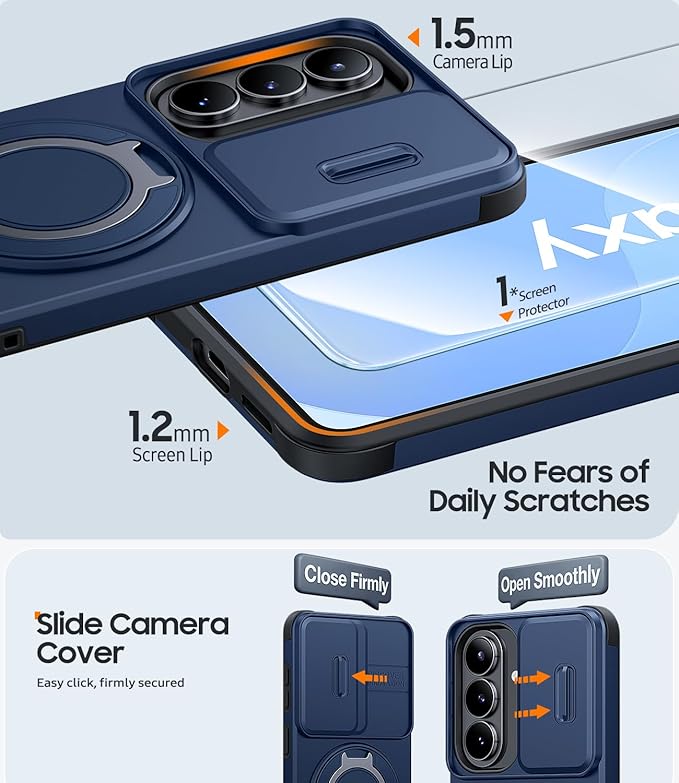 JAME for Samsung Galaxy S26 Case, Ring Holder Stand Kickstand, Slide Camera Cover with Screen Protector, Dual-Layer Shockproof Protective, Magnetic Accessory Friendly Galaxy S26 Phone Case, Blue