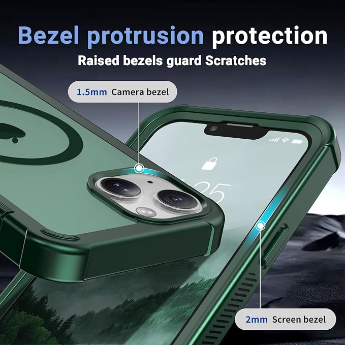 jaroco Magnetic for iPhone 14 Case, [Compatible with MagSafe][Military Grade Drop Protection][Heavy Duty Protection][Non-Slip][Shockproof] 2-Layer Durable Bumper Phone Case 6.1''-Forest Green