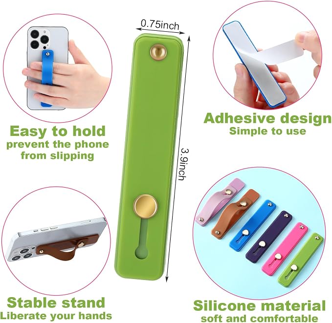 Weewooday 6 Pieces Phone Grip Holder Cell Phone Grip Strap Telescopic Finger Strap Stand Universal Finger Kickstand for Most Smartphones(Lovely Color)