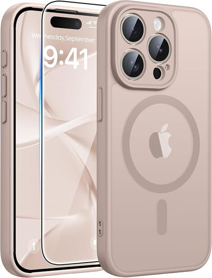 FNTCASE for iPhone 15 Pro Max Case: [Compatible with Magsafe] Translucent Matte Cases with [Full Camera Protection] [Screen Protector] Military Grade Shockproof Protective Phone Cover - Desert Gold