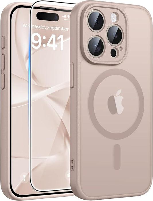 FNTCASE for iPhone 15 Pro Max Case: [Compatible with Magsafe] Translucent Matte Cases with [Full Camera Protection] [Screen Protector] Military Grade Shockproof Protective Phone Cover - Desert Gold