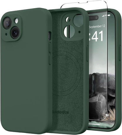 Magnetic for iPhone 15 Case, Compatible with MagSafe, [Screen Protector + Full Camera Protection], Silicone Shockproof Anti-Scratch Protective Phone Case for iPhone 15 6.1", Alpine Green
