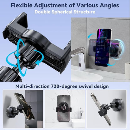 Vacuum Suction Cup Phone Mount, Hands-Free Shower Cell Phone Holder, 720° Adjustable Phone Suction Grip Stand for Car Dashboard/Gym/Mirror, Compatible with All 4-7 Inches Smartphone (T26-C)