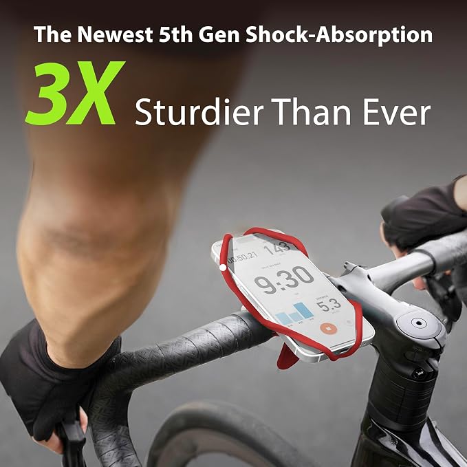 Bone Bike Tie 5, Bike Cell Phone Mount for Handlebar, Scratch-Free Silicone Holder with Anti-Slip & Shock-Absorbing Design, Cycling Phone Holder Compatible with Most Smartphones (Black - Handlebar)