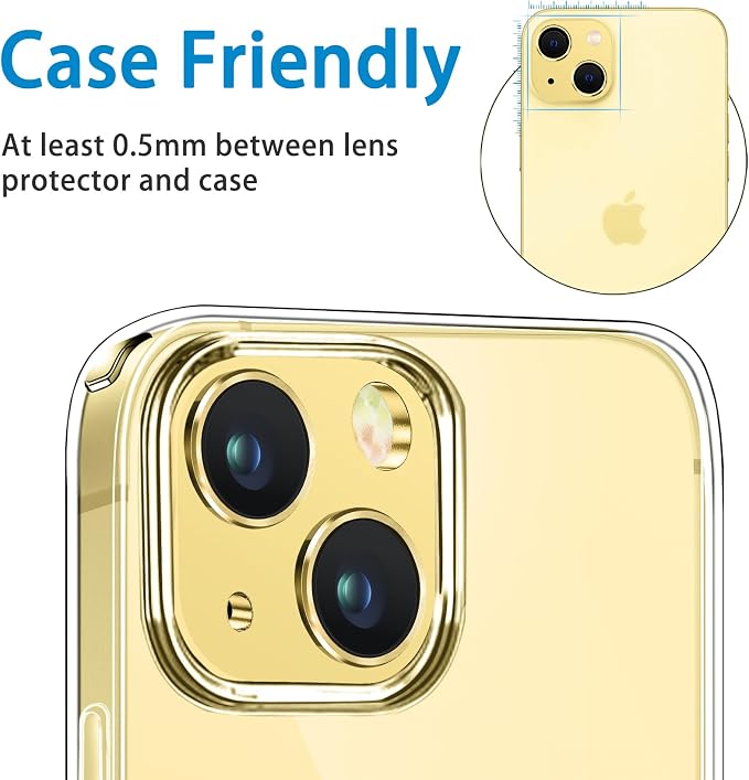 Compatible with iPhone 14 and iPhone 14 Plus Camera Lens Protector, Anti-Scratch Tempered Glass Camera Screen Protector Shockproof Full Protective Camera Cover Case Friendly Lens Cover-Yellow