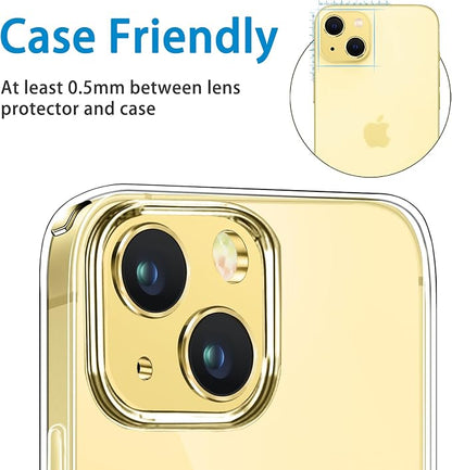 Compatible with iPhone 14 and iPhone 14 Plus Camera Lens Protector, Anti-Scratch Tempered Glass Camera Screen Protector Shockproof Full Protective Camera Cover Case Friendly Lens Cover-Yellow