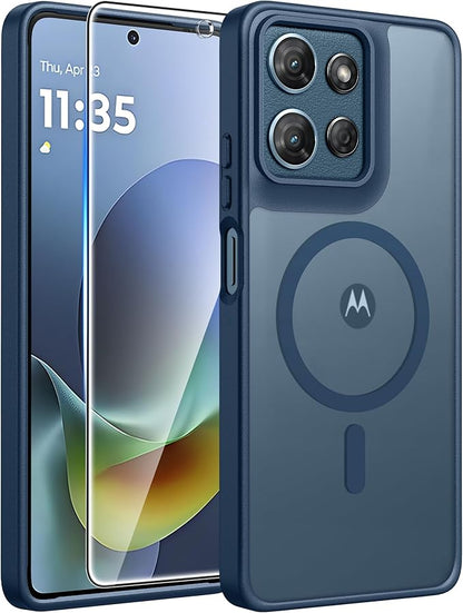 FNTCASE for Moto G 2026/2025 Case: Motorola Moto G Play 5G 2026 Case [Compatible with Magsafe] Translucent Matte Cases with [Screen Protector] Military Grade Shockproof Protective Phone Cover -Blue
