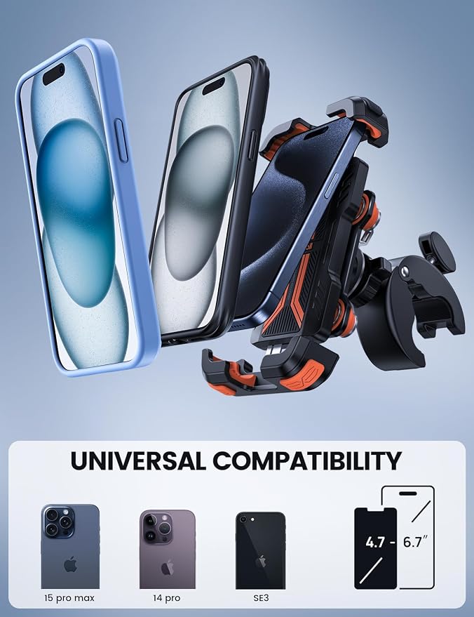 Lamicall Motorcycle Phone Mount Holder - [Dual Vibration Dampener] [Anti Shake] Motorcycle Cell Phone Holder, Upgrade Bike Phone Mount, Fit iPhone 16/15/14/13 Pro Max, 4.7-6.7" Phones, Orange