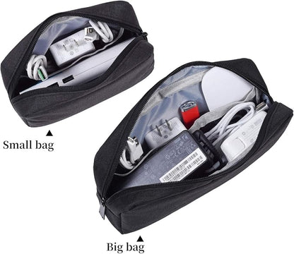 dealcase Canvas Waterproof Universal Electronic Accessories Organizer for Power Bank,Charging Cords,Chargers,Mouse,USB Cable,Earphones and More Out-going, Business Travel Gadget Bag,Black(Small+Big)