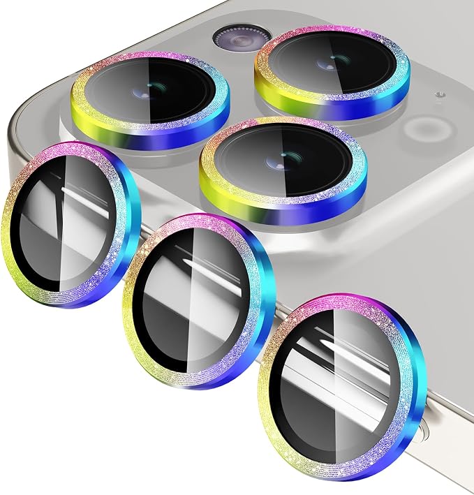 Jeluse Camera Lens Protector for iPhone 17 Pro Max/17 Pro/16 Pro Max/16 Pro/15 Pro Max/15 Pro/14 Pro Max/14 Pro, 9H Tempered Glass Screen Protector Cover Alignment Kit Metal Individual Ring