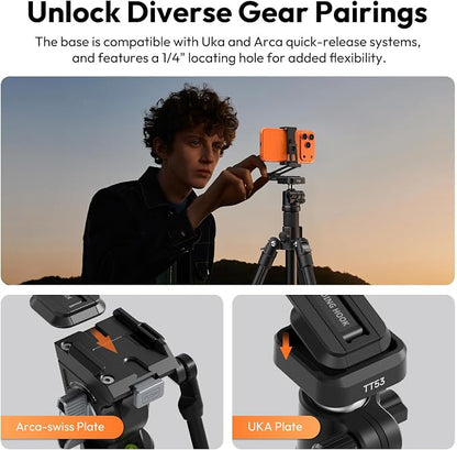 ULANZI Phone Tripod Mount with Arca Uka Base, Foldable Mini Tripod with 2 Cold Shoes Handheld Grip Compatible with iPhone17/16/15/ Android, Metal Phone Clamp for Desktop Vlogging Travel