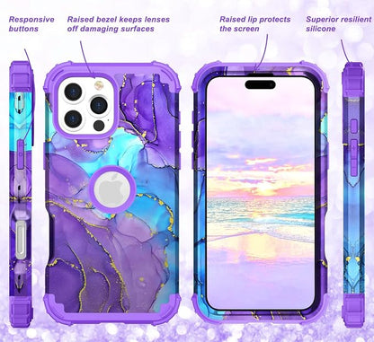 Hocase for iPhone 16 Pro Max Case, Heavy Duty Shockproof Protection Soft Silicone Rubber+Hard Plastic Bumpers Hybrid Protective Case for iPhone 16 Pro Max 2024 - When Purple Meets Blue